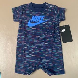 Nike 3 months blue with multicolor lines. boys romper button closure